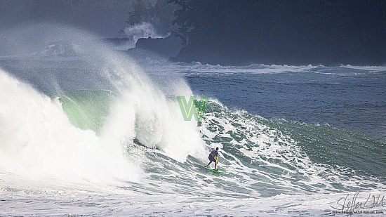 big wave surfing, green board, haena, hāʻena, red vest, 01/16/21