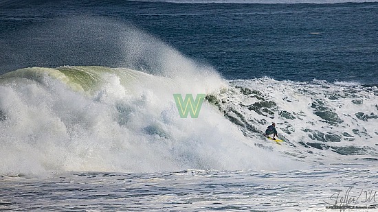 big wave surfing, black vest, haena, hāʻena, yellow board, 01/16/21