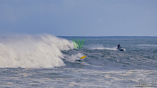 big wave surfing, blue vest, haena, hāʻena, yellow board, 01/16/21