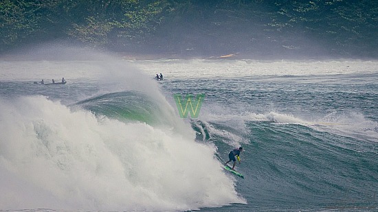 big wave surfing, green board, haena, hāʻena, red vest, 01/16/21