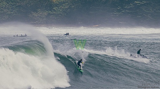 big wave surfing, green board, haena, hāʻena, red vest, 01/16/21