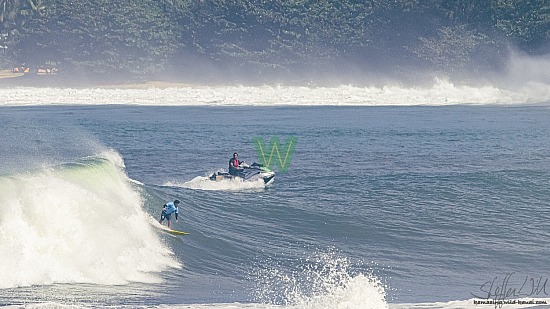 big wave surfing, blue vest, haena, hāʻena, yellow board, 01/16/21