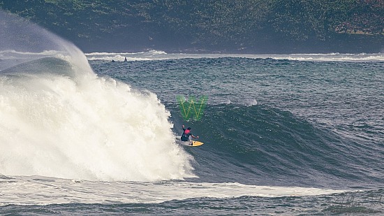 big wave surfing, haena, hāʻena, red vest, yellow board, 01/16/21