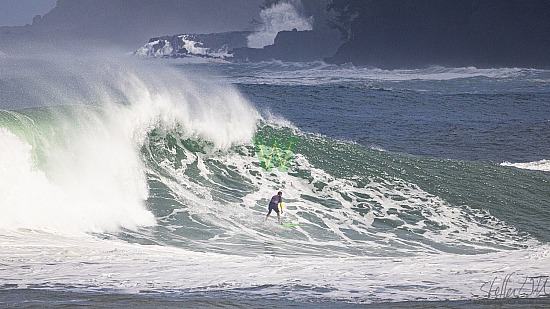 big wave surfing, green board, haena, hāʻena, red vest, 01/16/21