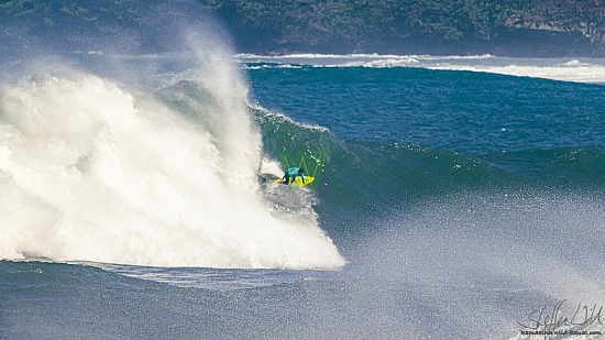 big wave surfing, blue vest, haena, hāʻena, yellow board, 01/16/21
